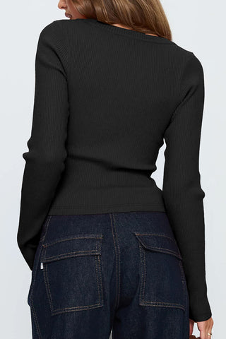 Ribbed Button-Up Top