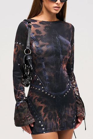 Studded Long Sleeve Mini Dress