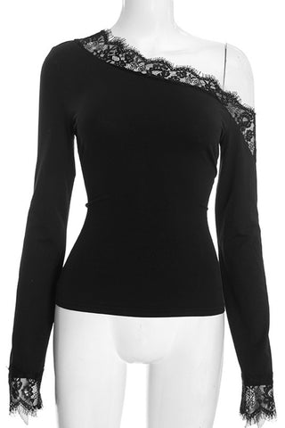 Elegant Lace Trim One-Shoulder Top