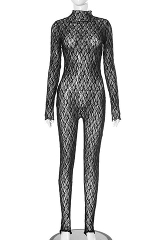 Elegant Lace Long-Sleeve Jumpsuit