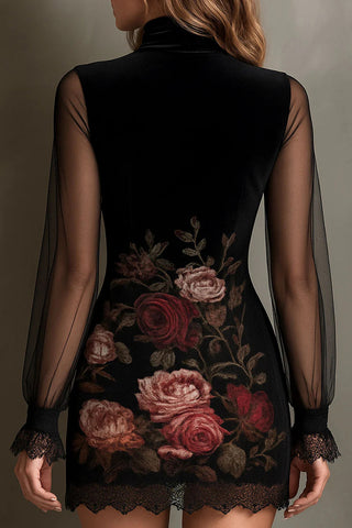 Floral Mesh Overlay Casual Dress