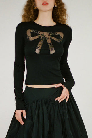Lace Bow Detail Long Sleeve T-Shirt