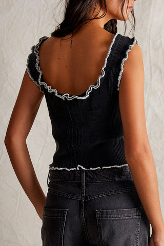 Ruffle Trim Ribbed Tank Top