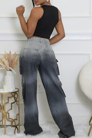 Two-Tone Cargo Wide-Leg Pants