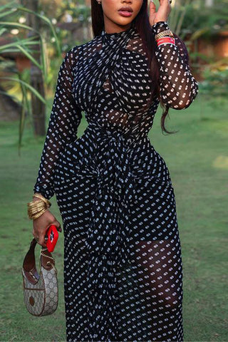 Long Sleeve Midi Dress with Pattern