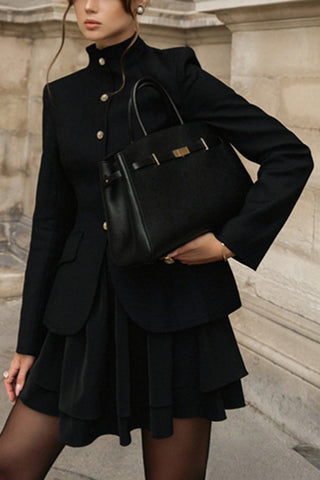 Tailored Buttoned Skirt Suit Set