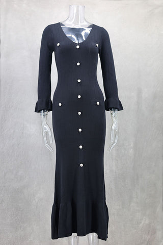 Button-Front Knit Casual Dress