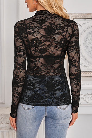 Black Floral Lace Long Sleeve Top