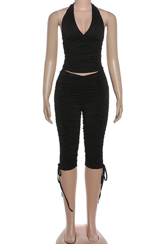 Halter Neck Ruched Short Set