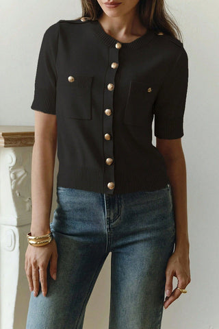 Button-Front Short Sleeve Cardigan