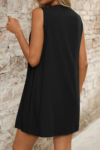 Tie-Front Pleated Sleeveless Mini Dress
