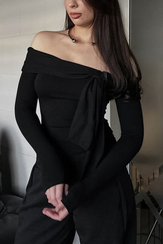 Off-Shoulder Tie-Knot T-Shirt