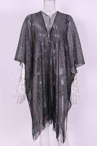 Fringe-Trimmed Sheer Blouse Cover-Up