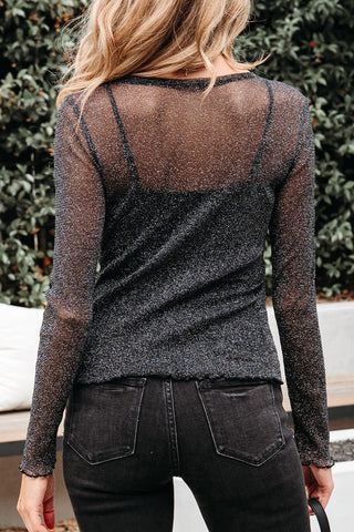 Glitter Mesh Long-Sleeve Top