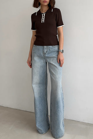 Polo-Collar Button-Up T-Shirt