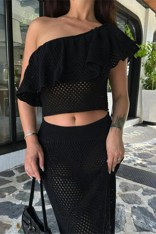 Off-Shoulder Crochet Skirt Set