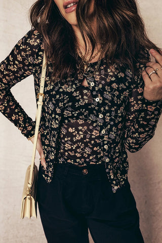 Floral Tank Button Front Blouse Set