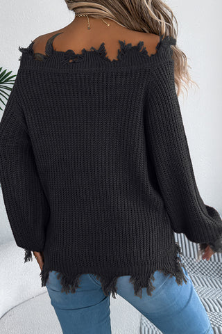 Off-Shoulder Frayed Sweater