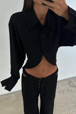 Lace-Up Pants Set with Collared Top