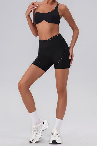 High-Waisted Laser Cut Casual Shorts