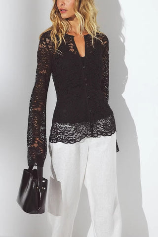 Elegant Lace Button-Up Blouse