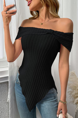 Off-Shoulder Ribbed T-Shirt