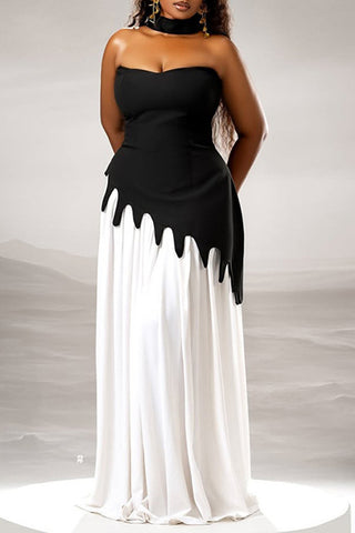 Strapless Wave-Hem Evening Dress