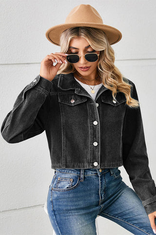 Cropped Button-Front Denim Jacket