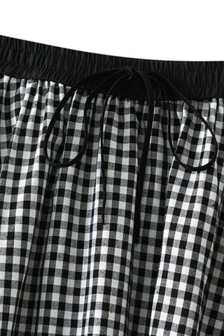 Gingham Elastic Waist Casual Skirt