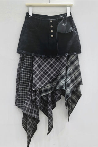 Multi-Layered Denim Midi Skirt