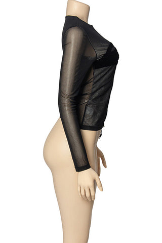 Sheer Mesh Top with Glove Print