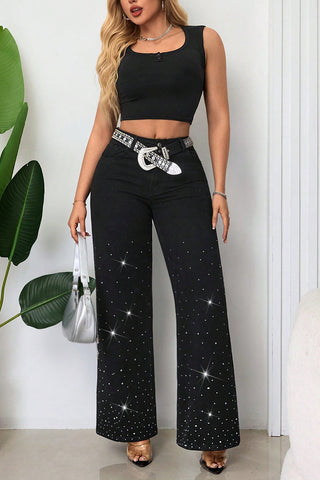 Rhinestone Wide Leg Jeans