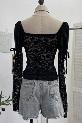 Lace Overlay Long-Sleeve Camisole