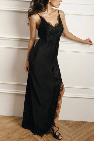 Lace Trim Slit Maxi Dress