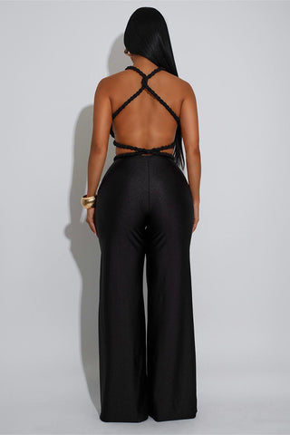 Elegant Tie-Front Jumpsuit with Rosette Accents