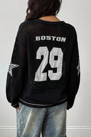 Cropped Number Knit Sweater