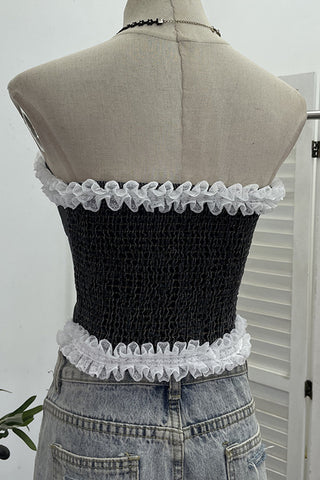 Lace-Trim Denim Corset Tank