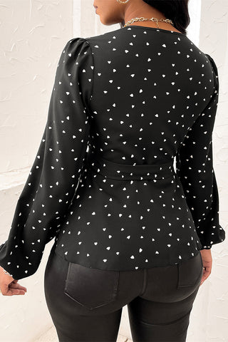 Wrap-Style Heart Print Blouse