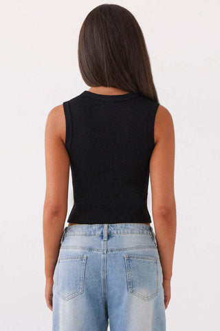 Button-Front Sleeveless Crop Top