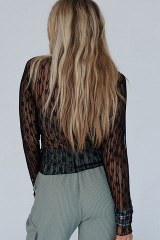 Lace Pattern Sheer Long Sleeve Top