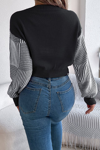 V-Neck Striped Knit Sweater