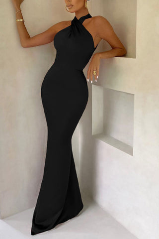 Halter Maxi Dress with Crossed Neckline
