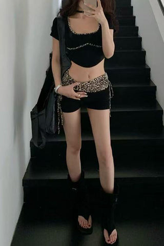 Leopard Trim Short Set