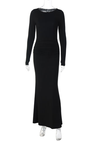 Elegant Long Sleeve Open Back Evening Dress
