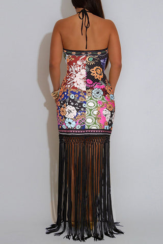 Floral Halter Fringe Casual Dress