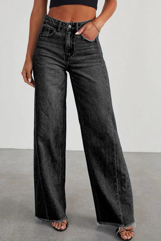 Wide-Leg Raw Hem Denim Jeans