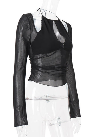 Sheer Cutout Long Sleeve Blouse