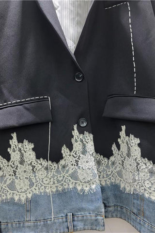 Patchwork Lace Detail Blazer Jacket