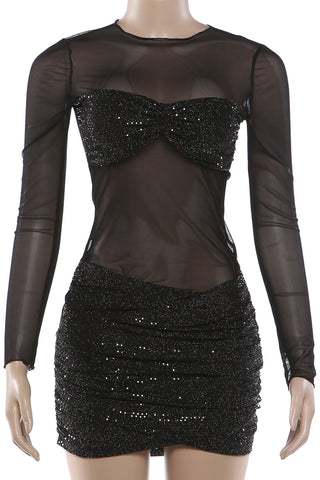 Sheer Long Sleeve Evening Dress