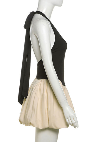 Halter Neck Two-Tone Mini Dress